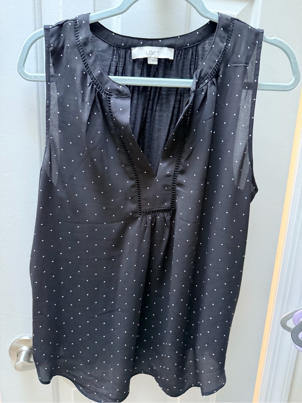 LOFT Black Sleeveless Polka Dot Camisole